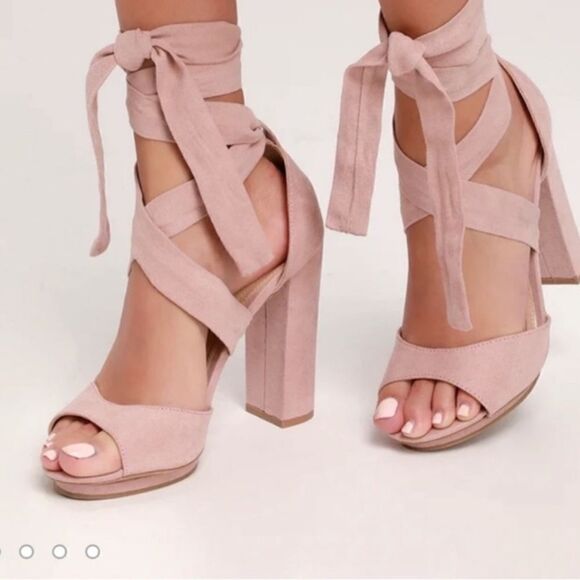 LULUS Dorian Blush Platform Suede Lace Up Heels Size 8 - Picture 1 of 10